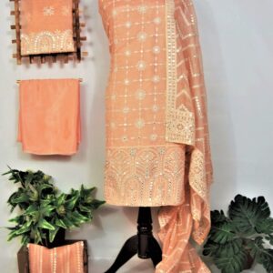 3PC Cotton Net Suits Embellished With Mirror Work-CNSHL0626