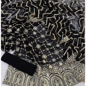 3PC Cotton Net Suits Embellished With Mirror Work-CNSHL0651