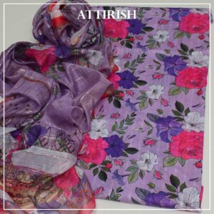 ATTIRISH Broshia 2 Piece Unstiched Lawn Shirt and Monark Dupatta-BM43